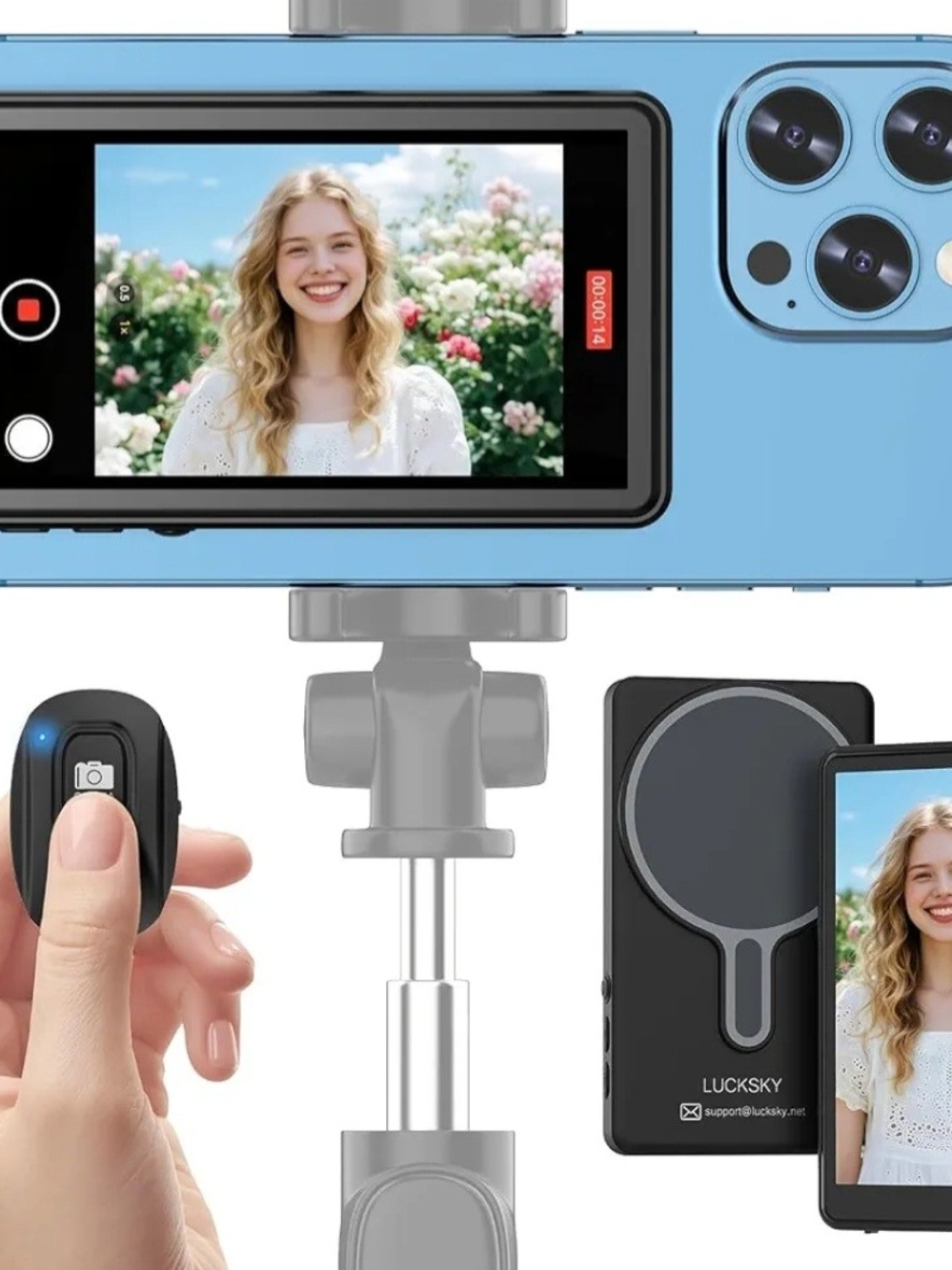 Vlog Selfie Monitor Screen iPhone, Screen Mirroring with Remote Control

4K 60fp